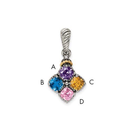 Sterling Silver Antiqued Pendant with 14K 4-stone with Diamond Mother's