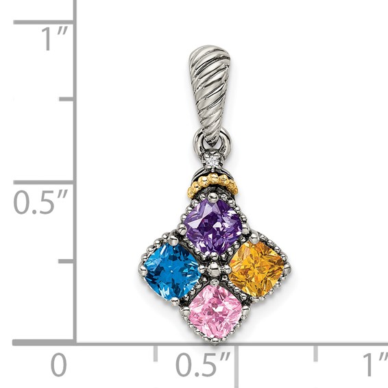 Sterling Silver & 14k Birthstone and Diamond Mother's Pendant Semi-Mount