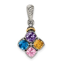 Sterling Silver Antiqued Pendant with 14K 4-stone with Diamond Mother's view 2