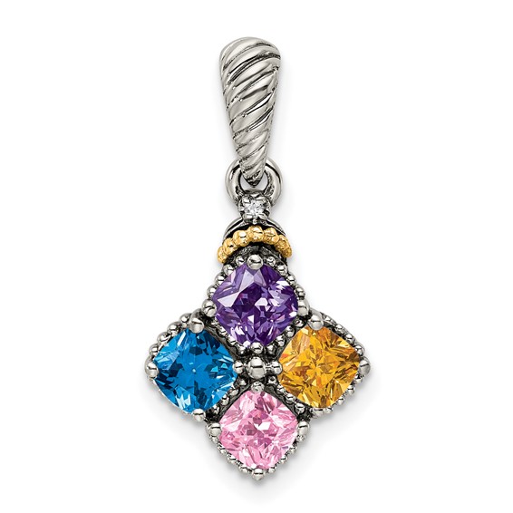Sterling Silver & 14k Birthstone and Diamond Mother's Pendant Semi-Mount