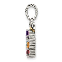 Sterling Silver Antiqued Pendant with 14K 5-stone with Diamond Mother's view 3