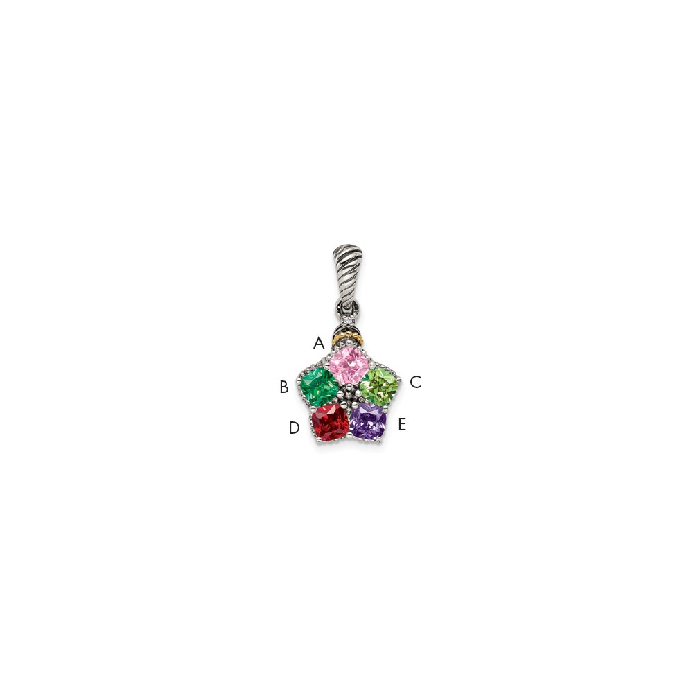 Sterling Silver Antiqued Pendant with 14K 5-stone with Diamond Mother's