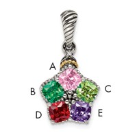 Sterling Silver Antiqued Pendant with 14K 5-stone with Diamond Mother's view 1