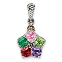 Sterling Silver Antiqued Pendant with 14K 5-stone with Diamond Mother's view 2