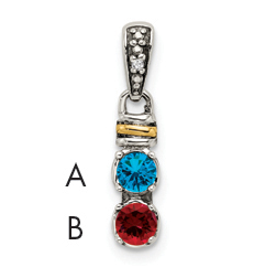 Sterling Silver Antiqued w/14k 2-stone w/Diamond Mothers Pendant Semi-Mount (QMPD37/2)