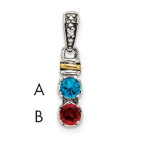 Sterling Silver Antiqued Pendant with 14K 2-stone with Diamond Mother's view 1