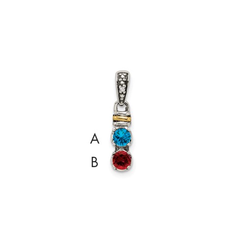 Sterling Silver Antiqued Pendant with 14K 2-stone with Diamond Mother's