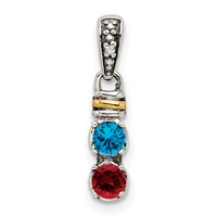 Sterling Silver Antiqued Pendant with 14K 2-stone with Diamond Mother's view 2