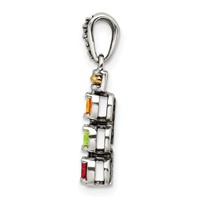 Sterling Silver Antiqued Pendant with 14K 3-stone with Diamond Mother's view 3