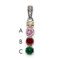 Sterling Silver Antiqued Pendant with 14K 3-stone with Diamond Mother's view 1