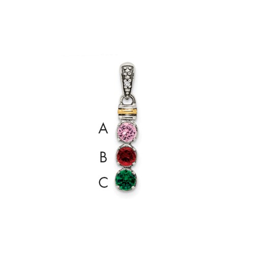 Sterling Silver Antiqued Pendant with 14K 3-stone with Diamond Mother's