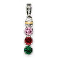 Sterling Silver Antiqued Pendant with 14K 3-stone with Diamond Mother's view 2