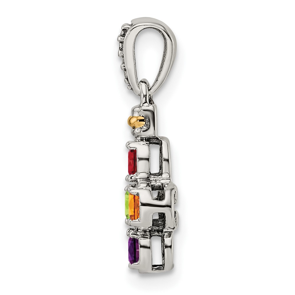Sterling Silver Antiqued w/14k 4-stone w/Diamond Mothers Pendant Semi-Mount (QMPD37/4)