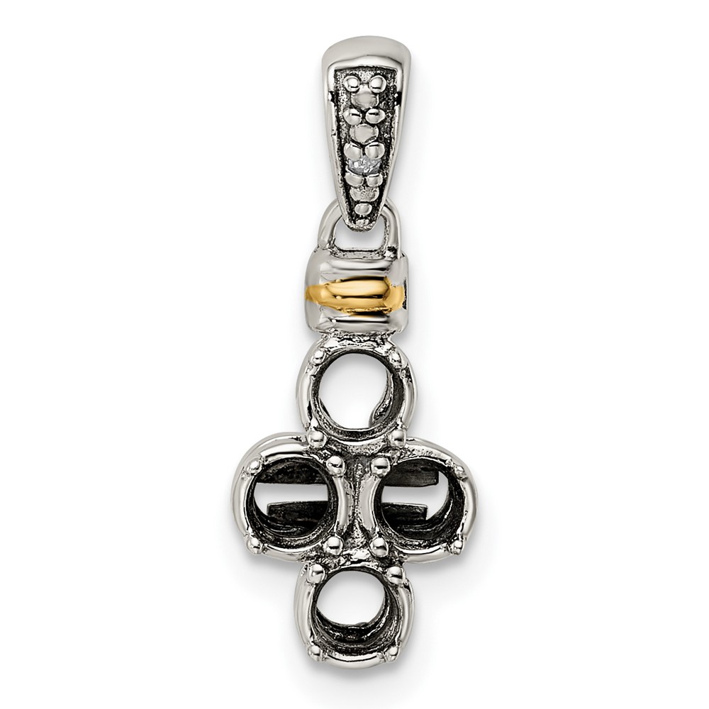 Sterling Silver Antiqued w/14k 4-stone w/Diamond Mothers Pendant Semi-Mount (QMPD37/4)