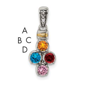Sterling Silver Antiqued w/14k 4-stone w/Diamond Mothers Pendant Semi-Mount (QMPD37/4)