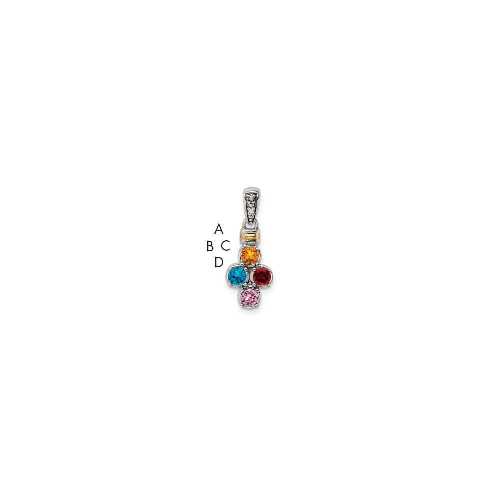 Sterling Silver Antiqued Pendant with 14K 4-stone with Diamond Mother's