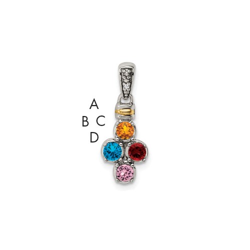Sterling Silver Antiqued Pendant with 14K 4-stone with Diamond Mother's