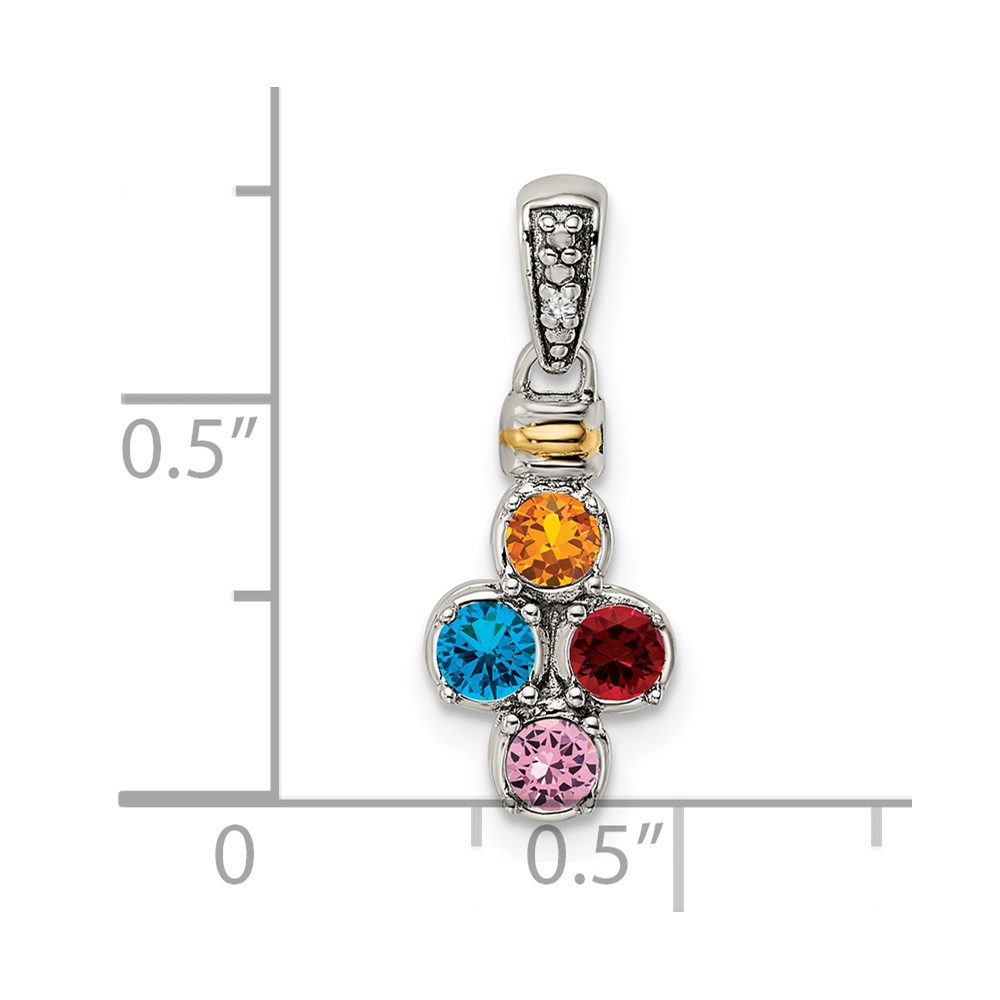 Sterling Silver Antiqued w/14k 4-stone w/Diamond Mothers Pendant Semi-Mount (QMPD37/4)