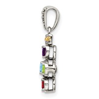 Sterling Silver Antiqued Pendant with 14K 5-stone with Diamond Mother's view 3