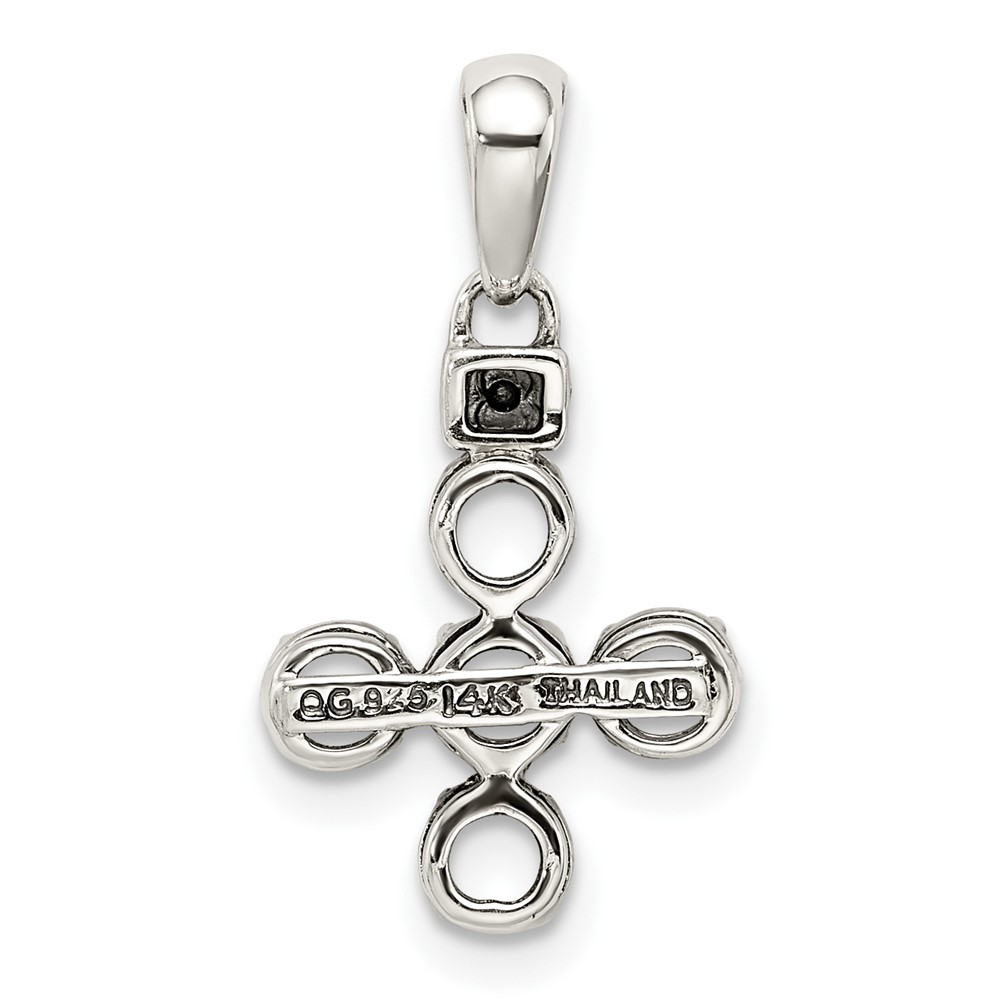 Sterling Silver Antiqued w/14k 5-stone w/Diamond Mothers Pendant Semi-Mount (QMPD37/5)