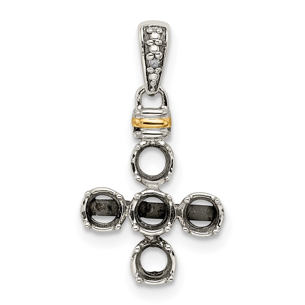 Sterling Silver Antiqued w/14k 5-stone w/Diamond Mothers Pendant Semi-Mount (QMPD37/5)