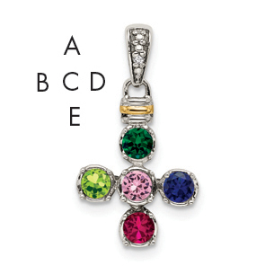 Sterling Silver Antiqued w/14k 5-stone w/Diamond Mothers Pendant Semi-Mount (QMPD37/5)