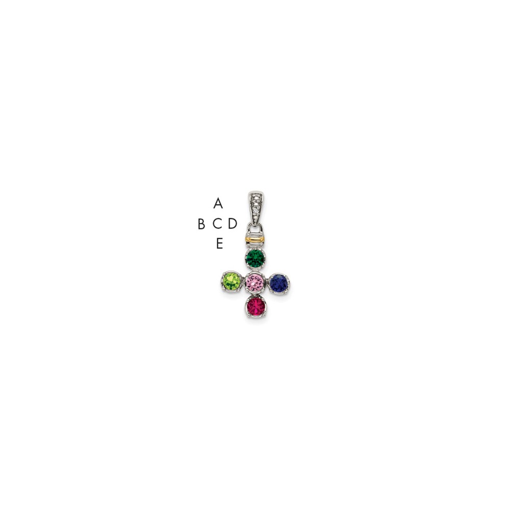 Sterling Silver Antiqued Pendant with 14K 5-stone with Diamond Mother's