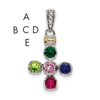 Sterling Silver Antiqued Pendant with 14K 5-stone with Diamond Mother's view 1