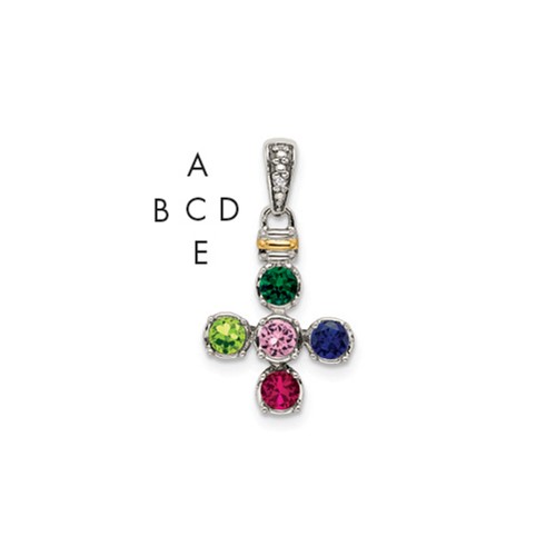 Sterling Silver Antiqued Pendant with 14K 5-stone with Diamond Mother's