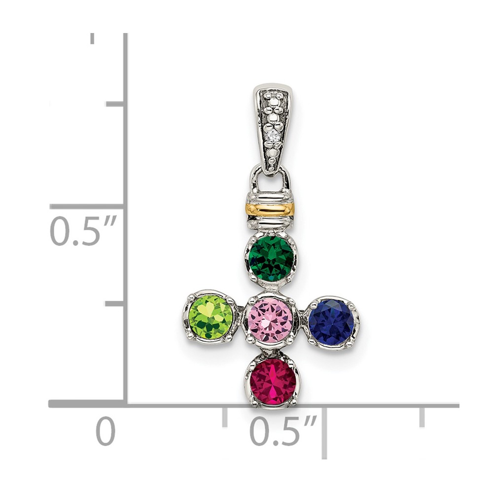 Sterling Silver Antiqued w/14k 5-stone w/Diamond Mothers Pendant Semi-Mount (QMPD37/5)