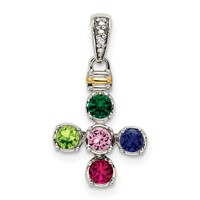 Sterling Silver Antiqued Pendant with 14K 5-stone with Diamond Mother's view 2
