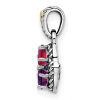Sterling Silver Antiqued Pendant with 14K 2-stone with Diamond Mother's view 3
