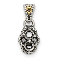 Sterling Silver Antiqued Pendant with 14K 2-stone with Diamond Mother's view 5