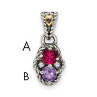 Sterling Silver Antiqued Pendant with 14K 2-stone with Diamond Mother's view 1