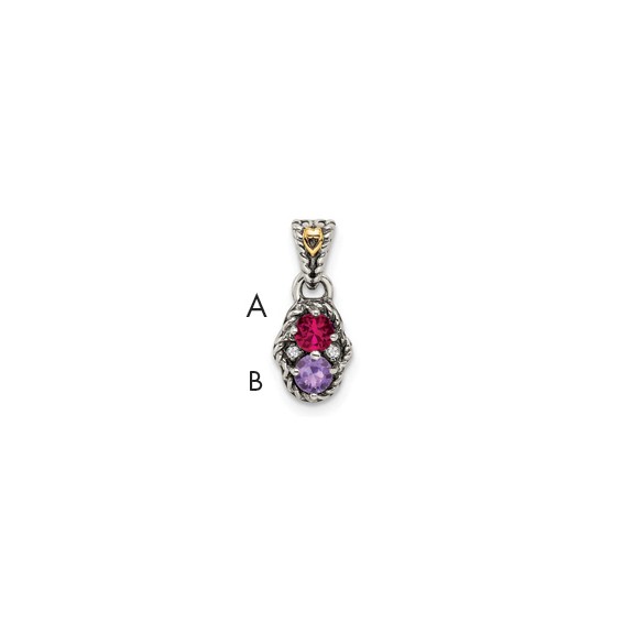 Sterling Silver & 14k Birthstone and Diamond Mother's Pendant Semi-Mount