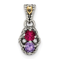 Sterling Silver Antiqued Pendant with 14K 2-stone with Diamond Mother's view 2