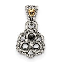 Sterling Silver Antiqued Pendant with 14K 3-stone with Diamond Mother's view 5