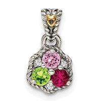 Sterling Silver Antiqued Pendant with 14K 3-stone with Diamond Mother's view 2
