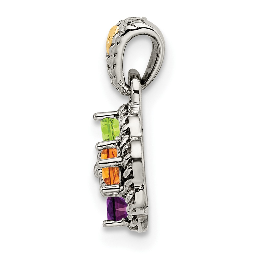 Sterling Silver Antiqued w/14k 4-stone w/Diamond Mothers Pendant Semi-Mount (QMPD38/4)