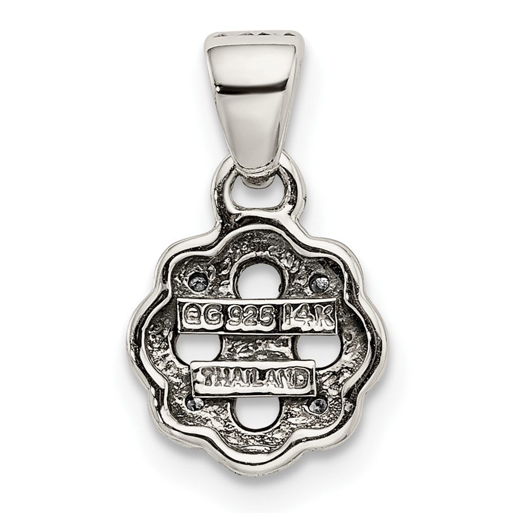 Sterling Silver Antiqued w/14k 4-stone w/Diamond Mothers Pendant Semi-Mount (QMPD38/4)