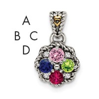 Sterling Silver Antiqued Pendant with 14K 4-stone with Diamond Mother's view 1