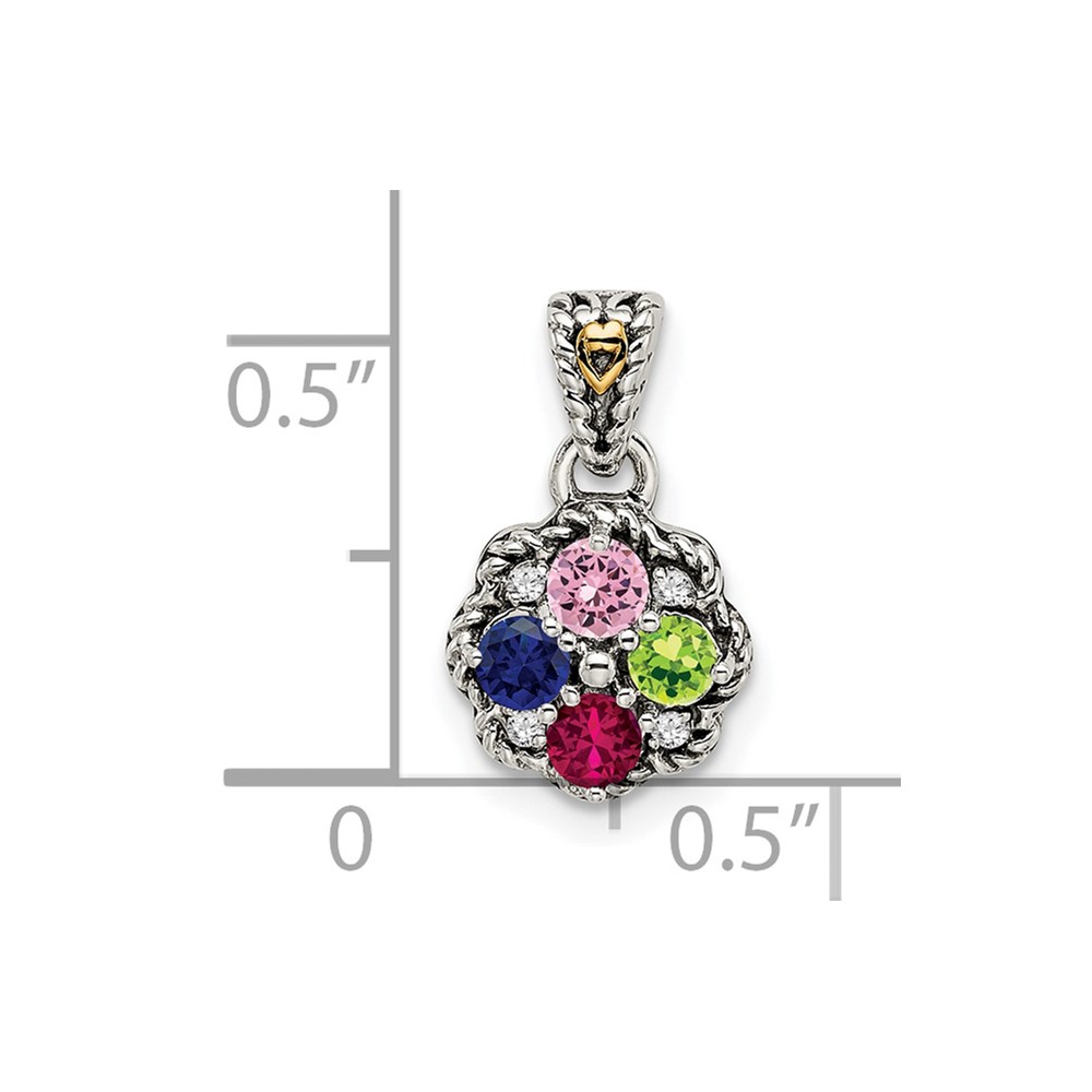 Sterling Silver Antiqued w/14k 4-stone w/Diamond Mothers Pendant Semi-Mount (QMPD38/4)