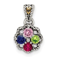 Sterling Silver Antiqued Pendant with 14K 4-stone with Diamond Mother's view 2