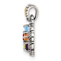 Sterling Silver Antiqued Pendant with 14K 5-stone with Diamond Mother's view 3