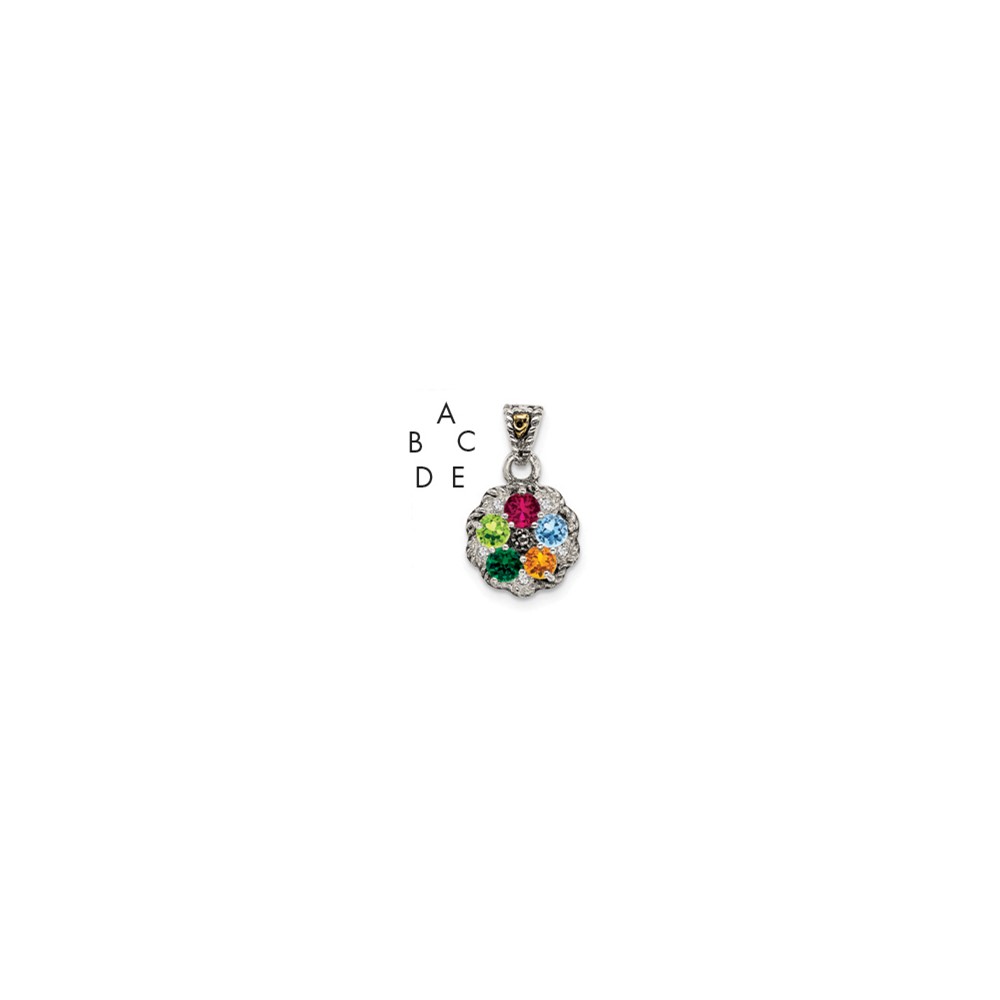 Sterling Silver Antiqued Pendant with 14K 5-stone with Diamond Mother's