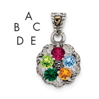 Sterling Silver Antiqued Pendant with 14K 5-stone with Diamond Mother's view 1