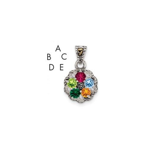 Sterling Silver Antiqued Pendant with 14K 5-stone with Diamond Mother's