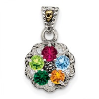 Sterling Silver Antiqued Pendant with 14K 5-stone with Diamond Mother's view 2