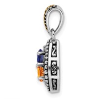 Sterling Silver Antiqued Pendant with 14K 2-stone with Diamond Mother's view 3