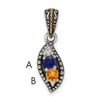 Sterling Silver Antiqued Pendant with 14K 2-stone with Diamond Mother's view 1